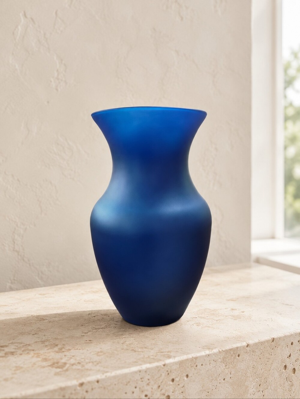 Vintage Libbey Satin Cobalt Blue Glass Vase 8" Frosted Bouquet Flower Vase